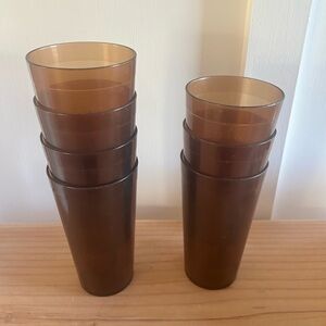 Vintage Amber Plastics Pebbled Drinking Cups Set